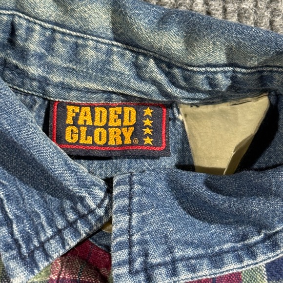 Vintage Faded Glory Button Up Shirt Womens Large Tartan Plaid Workwear Utility - Picture 4 of 7